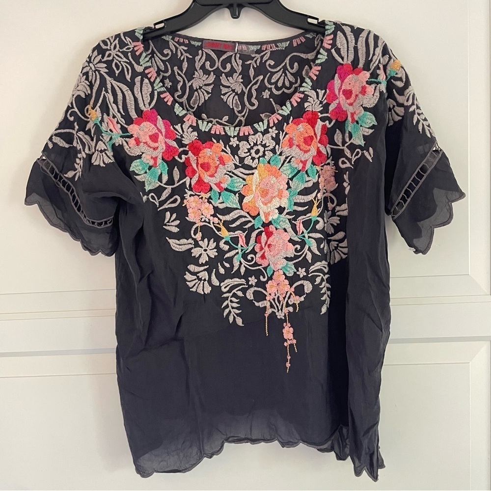 Johnny Was Jenn black embroidered floral top Jen 37940 - Picture 3 of 8